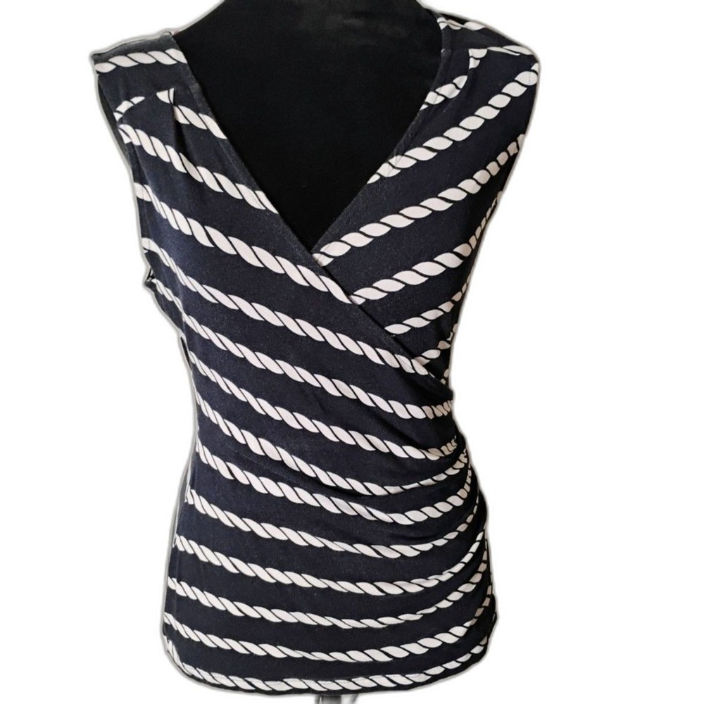 Banana Republic Petite Small Navy White Wrap Stripe Sleeveless Top Blouse